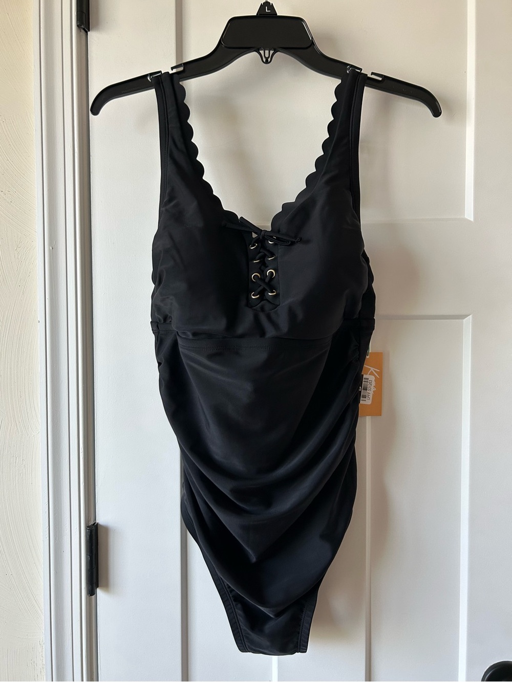 Kona Sol Black One-Piece Swimsuit with Lace-Up Detail